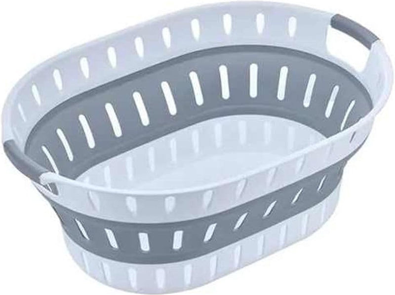 Opvouwbare wasmand, 36 liter, robuust, hoogwaardig, ruimtebesparend, 60 x 43,5 x 23 cm, grijs-wit, multifunctionele wasmand, opbergmand, organizer