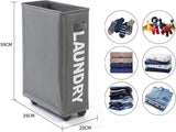 Smalle wasmand, opvouwbaar, met wieltjes, wasverzamelaar, klein op Oxford-stof, wasmanden met handvat, wasbox, vuilwasbak, laundry organizer, grijs, 20 x 39 x 59 cm