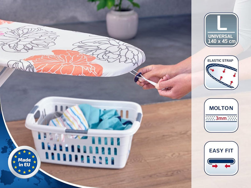 Strijkplankovertrek Cotton Comfort Universal, voor strijkvlakken tot max. 140 x 45 cm, met extra dikke bekleding, elastisch elastiek