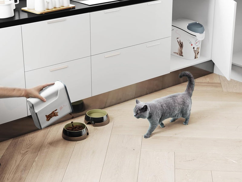 Kattenvoer bewaarpot, met deksel en lepel, kattenvoercontainer, droogvoercontainer, voorraadpot-wit