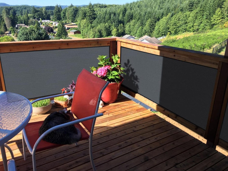 Balkonscherm, inkijkbescherming, balkonafdekking, 90 x 600 cm, windbescherming, licht transparant, ondoorzichtig, balkonbekleding, HDPE, wind- en uv-bescherming, met inslagringen en kabelbinders, antraciet