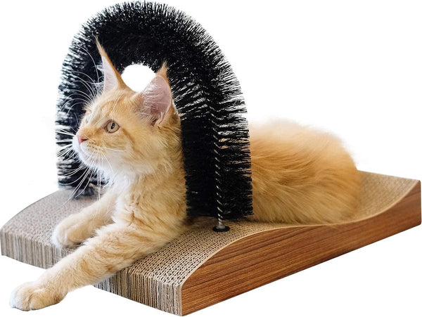 Kattenborstel, versie 2.0 ontharingsblad met hoogwaardig krabkarton, krabblad met krabplank, kattenrugverzorging, kattentrimapparaat met krabkussen, speelgoedborstel voor katten/honden