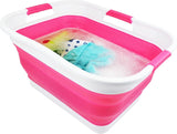 Opvouwbare kunststof wasmand, 30 l, opvouwbaar, pop-up-opbergcontainer/organizer, ruimtebesparende wasmand, watercapaciteit 24 l (wit/roze)