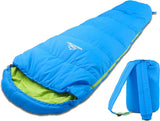 Kinderslaapzak, draagbaar als een rugzak, slaapzak voor kinderen (175 x 70 x 45 cm), outdoor, reizen, tenten, camping, mummieslaapzak, licht en compact, binnenvoering van 100% katoen
