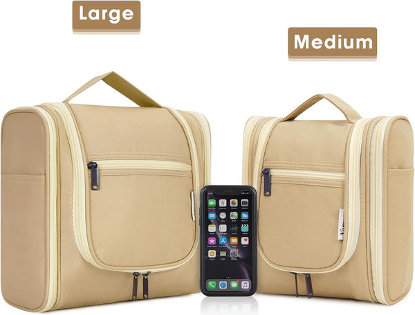 Toilettas voor dames en heren, toilettas voor kinderen, om op te hangen, make-uptas voor mannen, wastas voor vrouwen en meisjes, bruin (grande)