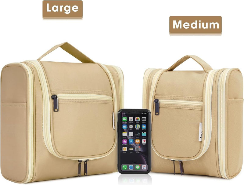 Toilettas voor dames en heren, toilettas voor kinderen, om op te hangen, make-uptas voor mannen, wastas voor vrouwen en meisjes, bruin (grande)