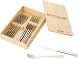 Steakbestek van roestvrij staal 18/10, gepolijst, inclusief houten cassette, 12 eenheden, 25,7 x 16,7 x 7,5 cm