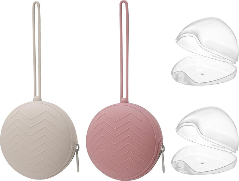 4 stuks fopspeenbox, BPA-vrij, 2 siliconen babyfopspeenzakjes, 2 transparante fopspeen, draagbare stofbestendige fopspeenbox voor onderweg, voor luierrugzak