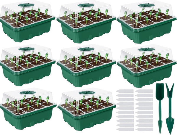 Pakket van 8 binnenkas kweekbox, zaadstartbak 96 cellen, mini broeikasvoortplantingsset, zaailingstartbakken, mini kweekbak voor zaailingplant (groen)