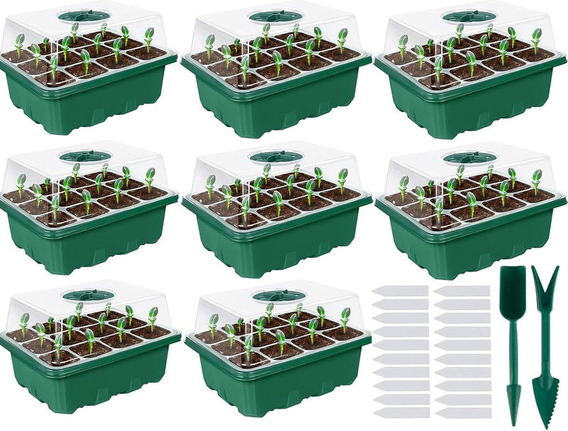 Pakket van 8 binnenkas kweekbox, zaadstartbak 96 cellen, mini broeikasvoortplantingsset, zaailingstartbakken, mini kweekbak voor zaailingplant (groen)