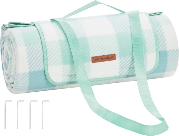 Picknickkleed 200 x 200 cm met 4 grondankers groot campingdeken parktuin strand waterdicht opvouwbaar groen wit