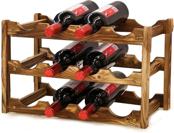 Massief houten wijnrek voor 12 flessen, vintage rustieke wijnfleshouder voor wijnflessen, opslag voor thuis, kelder, bar, keuken