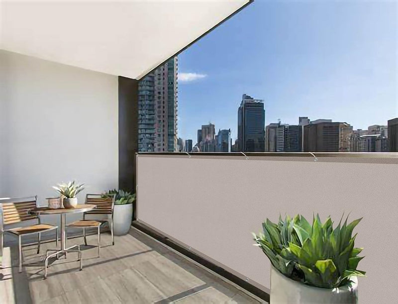 Balkonscherm, inkijkbescherming, balkonomspanningen, PES, waterdicht, weerbestendig, met kabelbinders, 90 x 600 cm, taupe