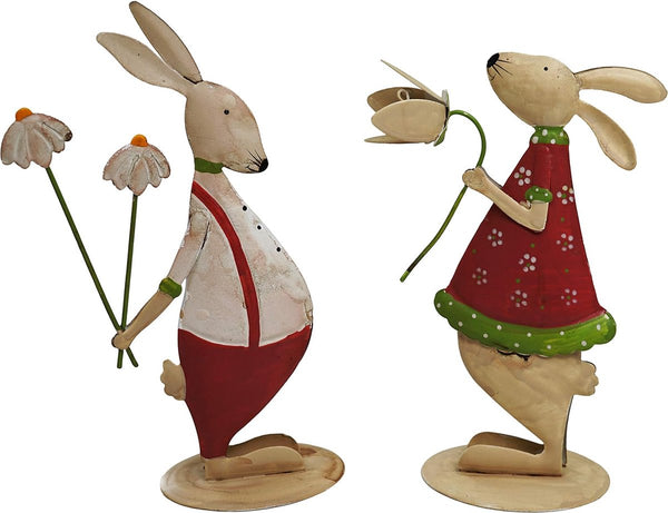 Paasdecoratie paashaas decoratieve haas van metaal set van 2