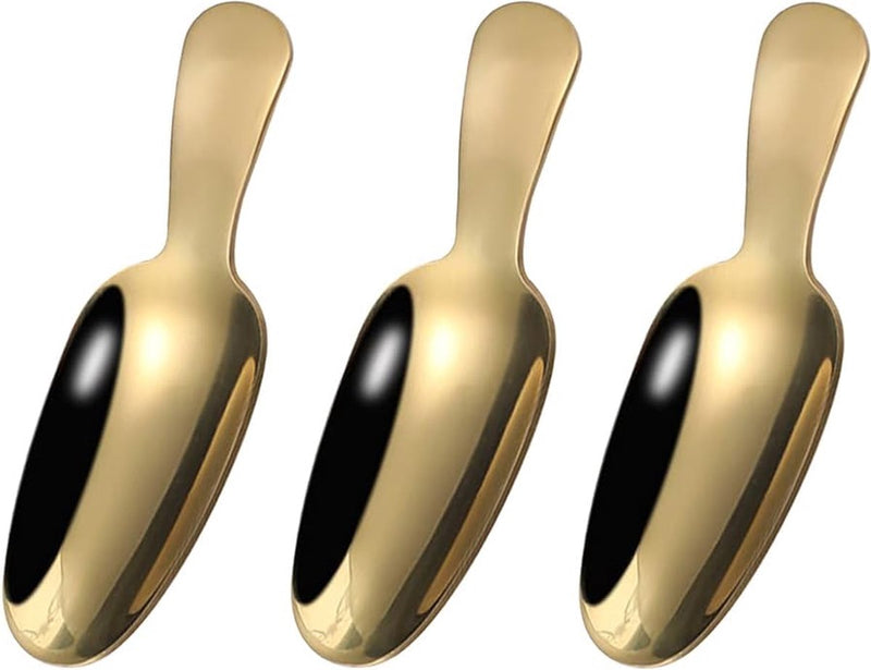 3 stuks gouden roestvrij stalen lepels, gouden dessertlepel, theelepel, theelepel, theelepel, theelepel, theelepel, meelschep, mini-schep, Kerstmis, kinderen, slabestek voor specerijen, zout