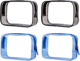 Transparante toilettas, transparant, voor dames en heren, 2 stuks zwart 2 stuks blauw