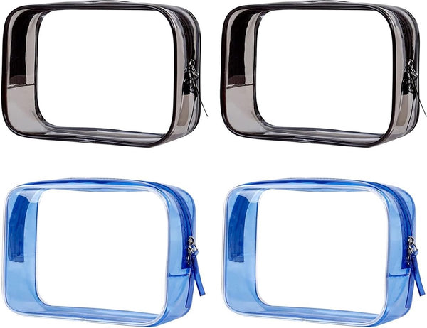 Transparante toilettas, transparant, voor dames en heren, 2 stuks zwart 2 stuks blauw