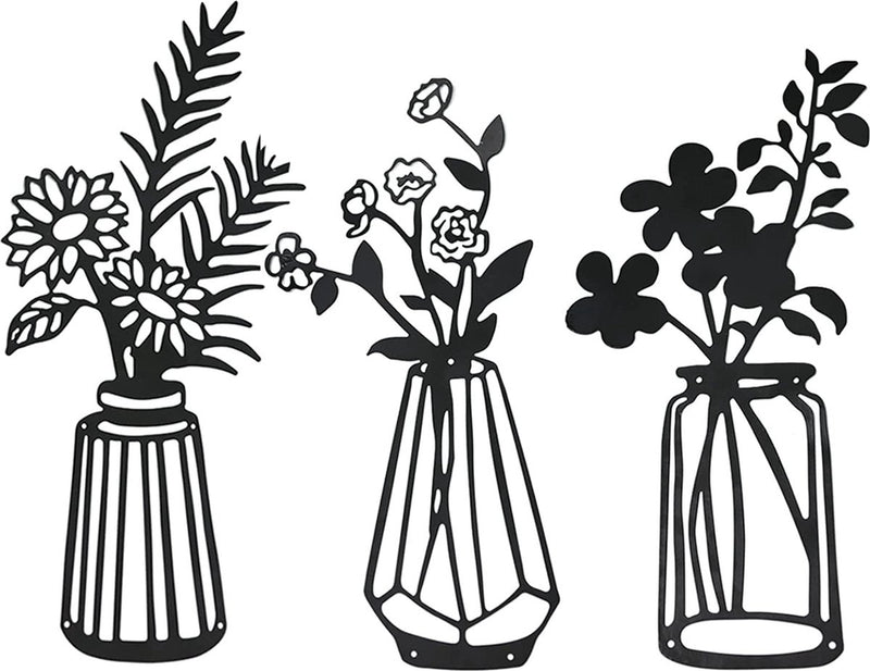 3 stuks bloemen metalen wanddecoratie zwart metaal muurkunst metaal bloemen wandsculptuur voor terras balkon woonkamer badkamer slaapkamer eetkamer keuken decoraties