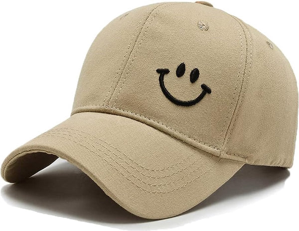 Honkbalpet voor dames en heren, katoen, smiley, baseballpet, uniseks, verstelbaar, zonnehoed, zonnehoed voor sport, reizen, buiten