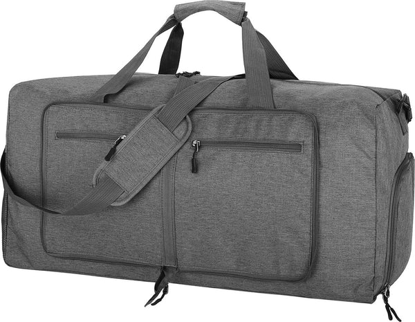 60L reistas grote opvouwbare sporttas heren dames met schoenenvakken waterdichte saunatas reistas voor sport vakantie gym 's nachts, hennepgrijs