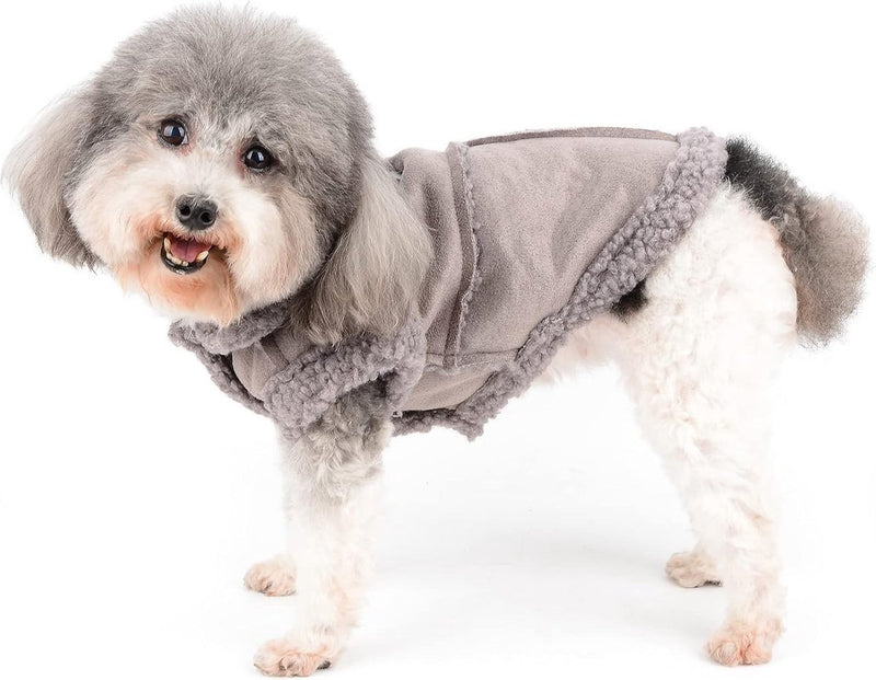 Hondenwinterjas voor kleine honden Schaarfleece Hondenjas Warme puppykleding Zacht huisdiervest met D-ring Winddicht Koud weer Kleding voor Chihuahua Yorkie Grijs S