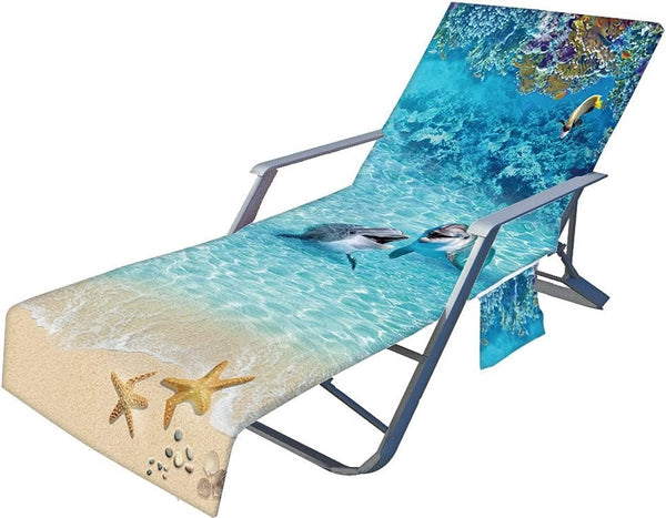 Oceaan hoes voor tuinligstoel, badstof, ligkussen, tuin, zonnebed, handdoek met 2 zakken, stoel, strandhanddoek voor zwembaden, stranden, tuinhotels (dolfijn, 75 x 210 cm)