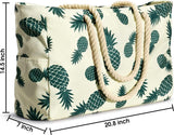 Strandtas Gestreepte draagtas Zwemtas Waterdichte strandtas Groot met ritssluiting Shopper Damesstrandtas XXL Familieboodschappentas Schoudertas Effen tas Reistas, Ananas, Strandtas
