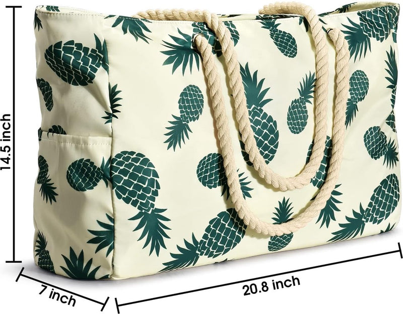 Strandtas Gestreepte draagtas Zwemtas Waterdichte strandtas Groot met ritssluiting Shopper Damesstrandtas XXL Familieboodschappentas Schoudertas Effen tas Reistas, Ananas, Strandtas