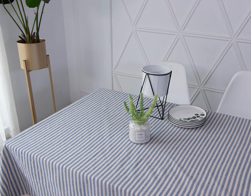 Rechthoekig tafelkleed in linnenlook met strepen en kwastjes, afwasbaar, oliebestendig, vlekbescherming, onderhoudsvriendelijk tafelkleed voor binnen, buiten, tuin, eetkamer, feest, festivals, 140x200 cm