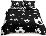 Voetbalbeddengoed, 135 x 200 cm, voor kinderen, jongens, tieners, sportdekbedovertrekset voor eenpersoonsbed, modern bedrukte dekbedovertrekken met ritssluiting en kussensloop van 80 x 80 cm