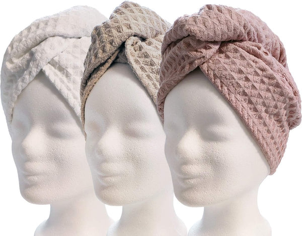 Haartulband, haardroogdoek, set van 3, sneldrogende microvezel droogdoek met knoop (set van 3, wit, crème, roze)