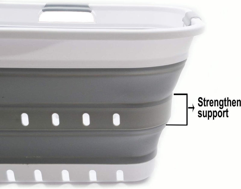 42L opvouwbare plastic wasmand - pop-up opslagcontainer/organizer - draagbaar - ruimtebesparend (1, wit/grijs)