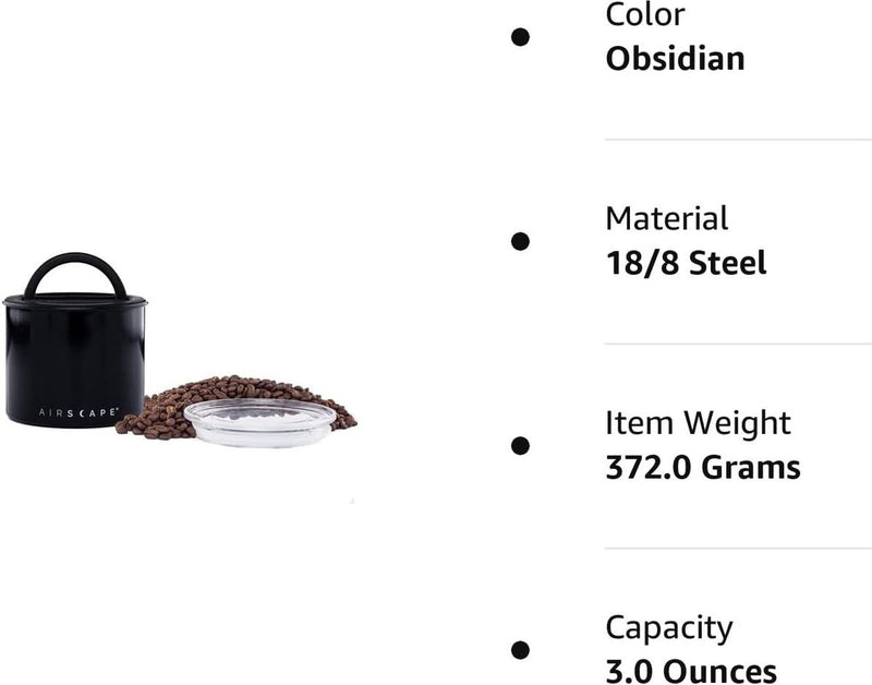 Airscape roestvrijstalen koffiecontainer - voedselopslagcontainer - gepatenteerd luchtdicht deksel - behoudt de versheid van voedsel door overtollige lucht (klein, zwart)