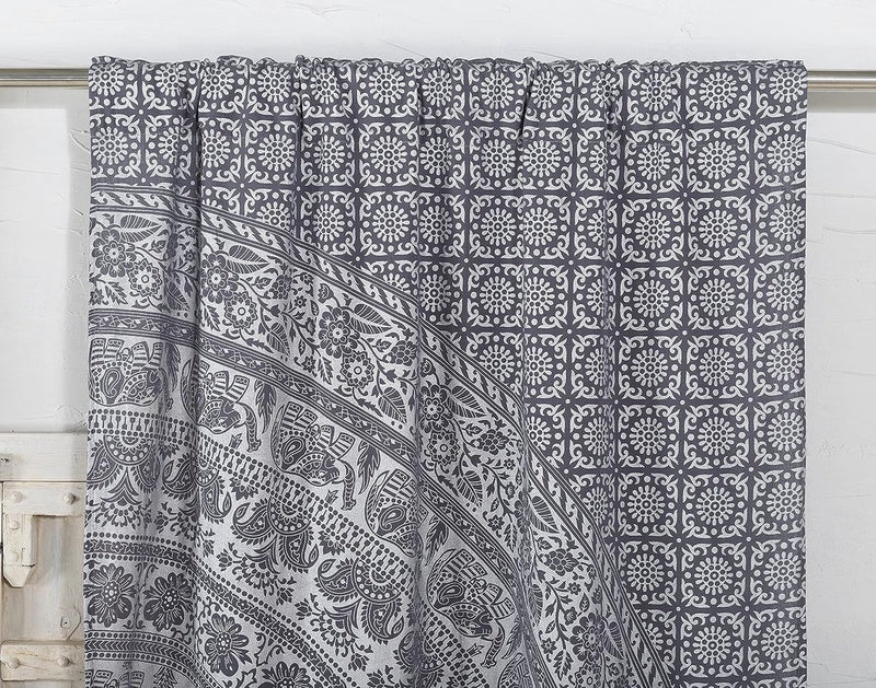 Indian Hippie Gordijn Boheemse Stijl Olifant Mandala Grijs Zilver