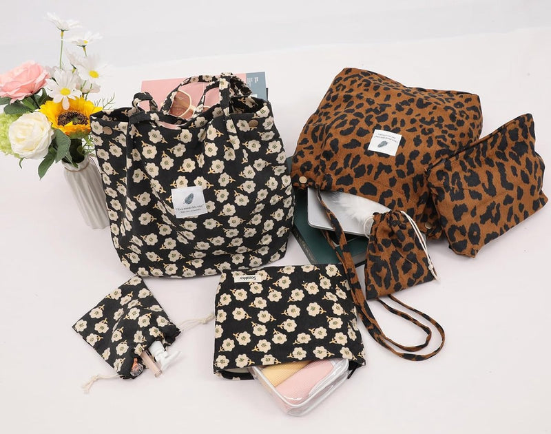 Corduroy tas voor dames, 3 stuks, corduroy tas, set, handtas, dames, reizen, toilettas, shopper, tas, dames, schoudertas, trekkoord