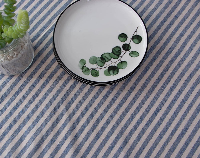 Rechthoekig tafelkleed in linnenlook met strepen en kwastjes, afwasbaar, oliebestendig, vlekbescherming, onderhoudsvriendelijk tafelkleed voor binnen, buiten, tuin, eetkamer, feest, festivals, 140x200 cm