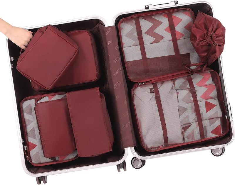 8-delige packing cubes, kledingtassen, packing cubes, packing cubes, kofferset voor vakantie en reizen, kofferorganizer reiskubussen, organisatiesysteem voor koffers