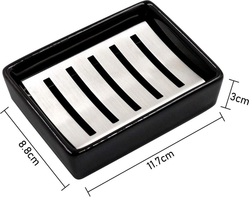 Keramische zeepbakje SUS304 badkamer dubbellaags zeepbakje zelflozende zeepbakje zeg nee tegen pluizige zeep eenvoudige reiniging (zwart)