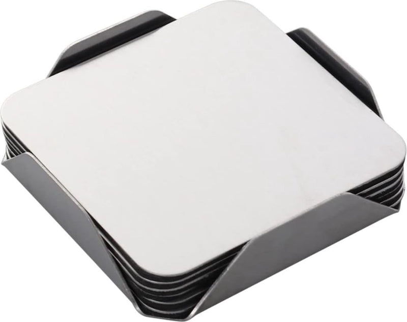 Set van 6 vierkante stalen placemats met antisliponderzetters van roestvrij staal