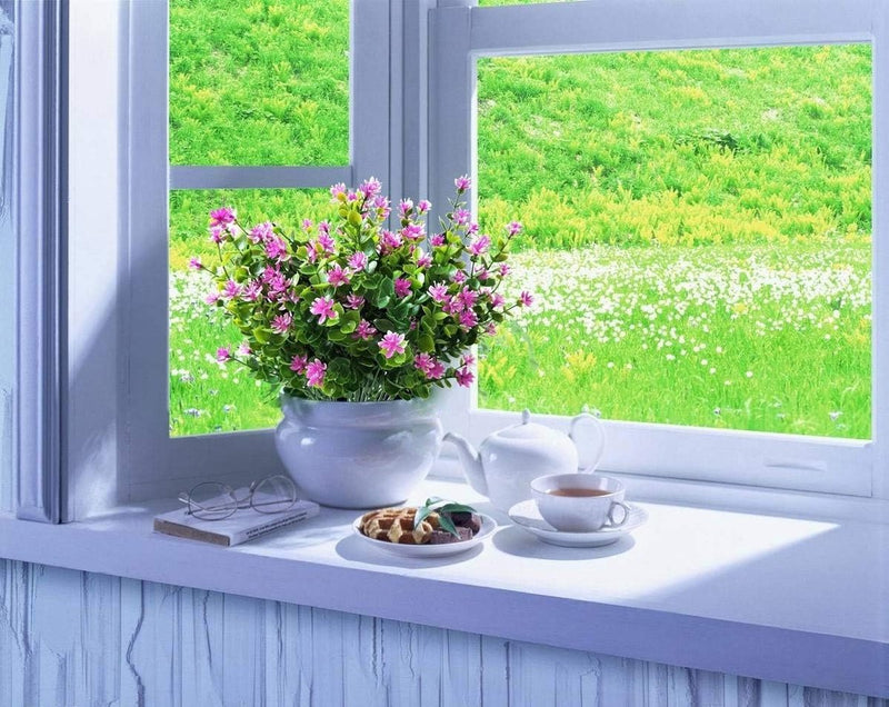 Kunstbloemen, 4 stuks Kunstbloemen Groen UV-bestendige planten Heesters Nepbloemen Binnen Buiten voor Huis Tuin Bruids Bruiloft Feestdecoratie (roze)