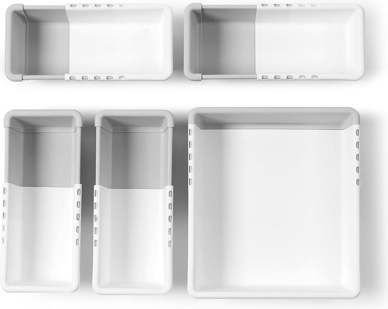 Set van 5 kledingkastorganizerladen, opvouwbare ladeorganizerkleding, organizersysteemgarderobe voor make-up, bureau, kantoor, badkamer, badkamer, melkwit