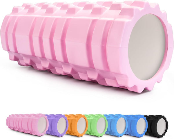 Fasciaroller met 3D-textuurmassage (33 x 14 cm), fitnessroller voor zelfmassage van rug, wervelkolom en benen, schuimroller - massageroller voor verlichting van spierspanning (lichtroze)