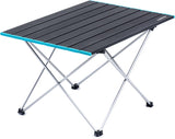 Camping klaptafel, aluminium tafelblad, waterdicht, draagbaar, licht, voor eten, koken, picknick, outdoor, vissen (zwart groot)