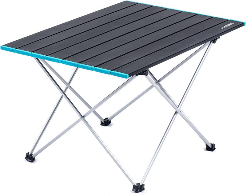 Camping klaptafel, aluminium tafelblad, waterdicht, draagbaar, licht, voor eten, koken, picknick, outdoor, vissen (zwart groot)