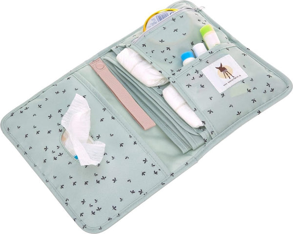 Babyluiertas met verschoningsmatje voor op reis / luiertas Floral mint, turkoois
