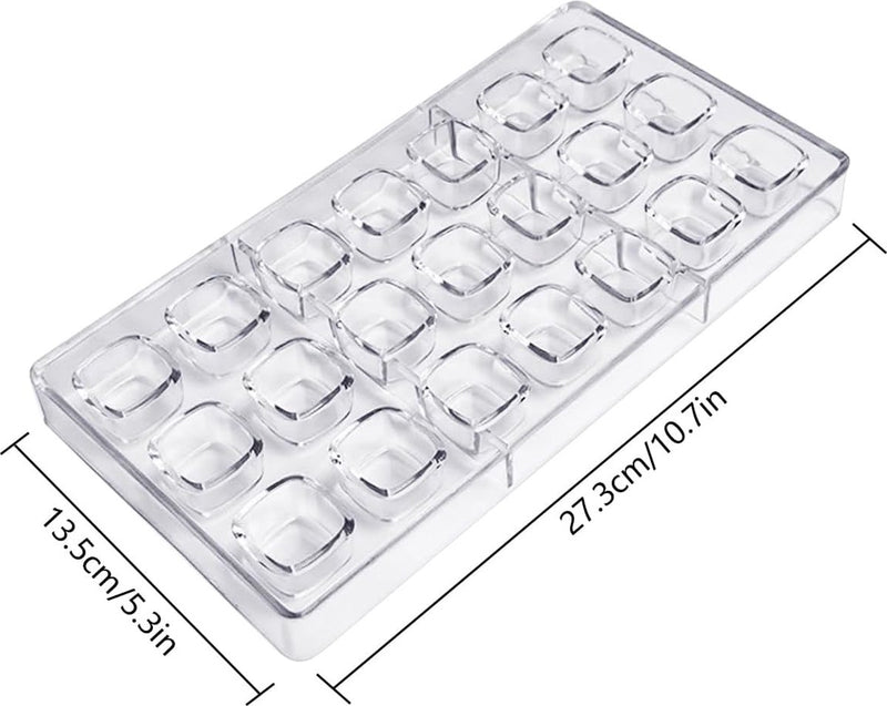 2 stuks vierkante chocoladevorm, 21 vormpjes bonbonvorm, polycarbonaat chocoladevorm, heldere snoepvorm voor chocolade, ijsblokjes, snoep, bruidstaart