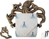 Decoratieve gietijzeren toiletpapierrolhouder Octopus decor voor badkamer Octopus nautische badkameraccessoires inclusief schroeven en pluggen - goud en zwart