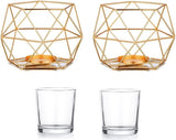Theelichthouder kaarsenhouder metaal goud - set van 2 geometrische theelichtjes kaarsenstandaard stompkaars windlicht modern geo decoratie voor tafeldecoratie feest bruiloft woonkamer