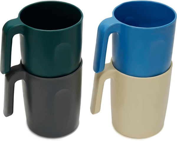 4-delige plastic bekerset - 400 ml onbreekbare herbruikbare plastic bekers met handvat - BPA-vrije bekers voor warme en koude dranken - magnetron- en vaatwasserbestendig - camping