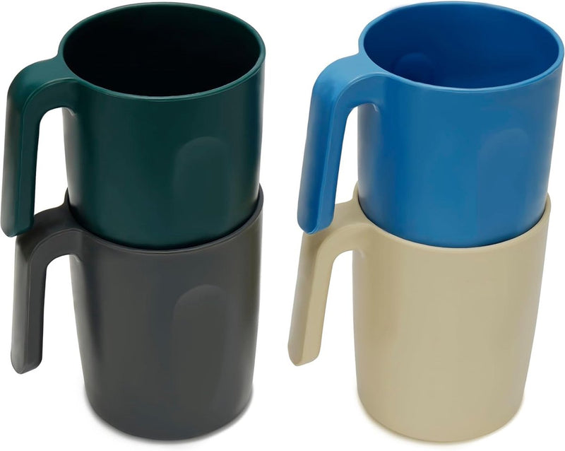 4-delige plastic bekerset - 400 ml onbreekbare herbruikbare plastic bekers met handvat - BPA-vrije bekers voor warme en koude dranken - magnetron- en vaatwasserbestendig - camping